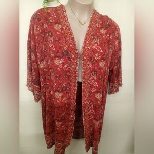 Krazy Kat Red and Pink Floral Patterned Top